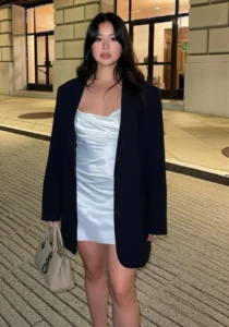 Satin Slip Dress with Oversized Blazer