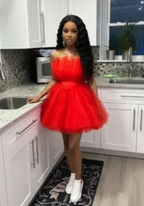 Tulle Red Dress with Sneakers