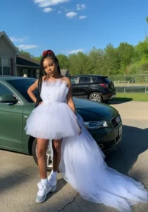 White Tulle Dress with Sneakers