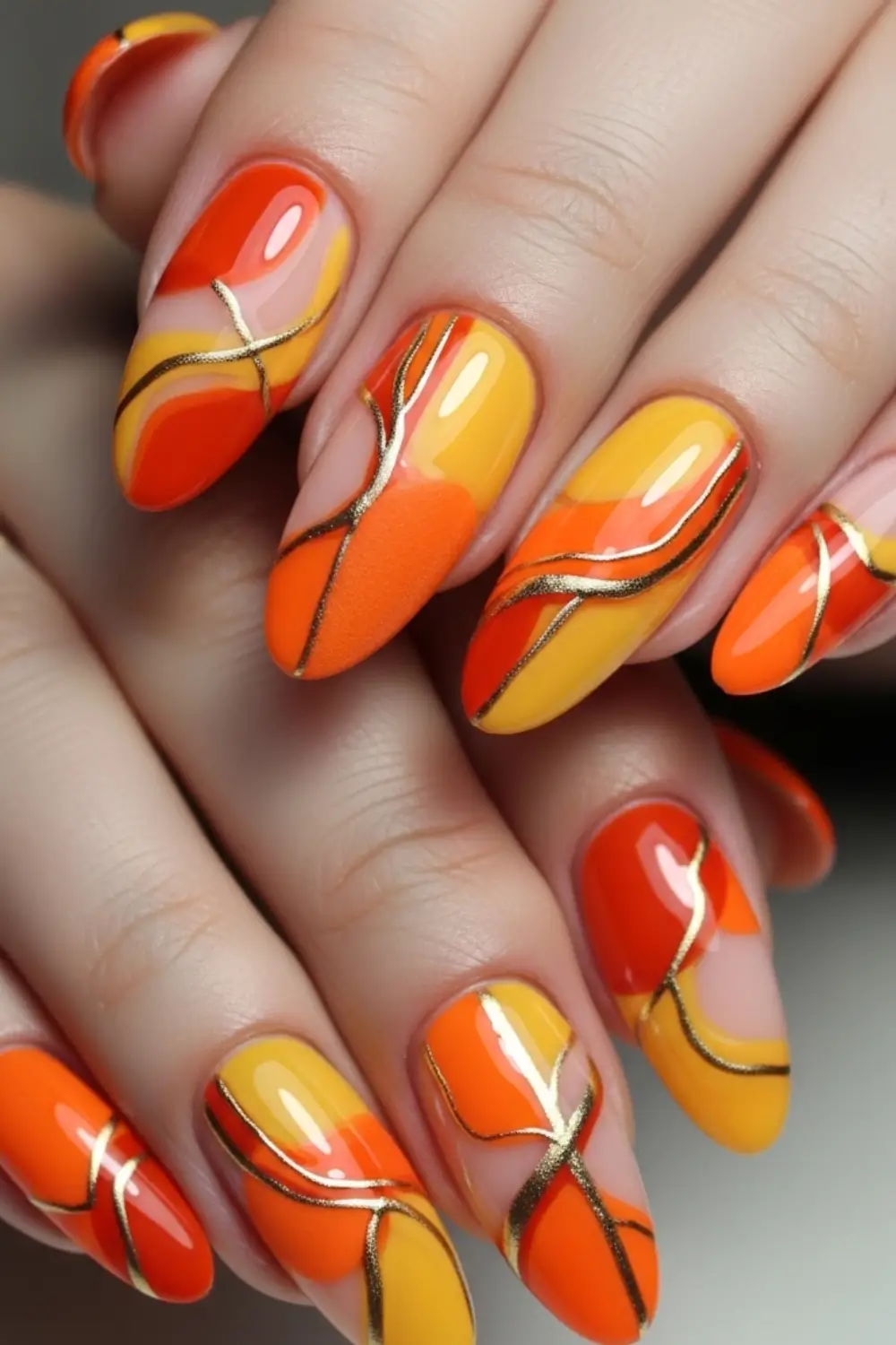 Abstract Orange Nail Art