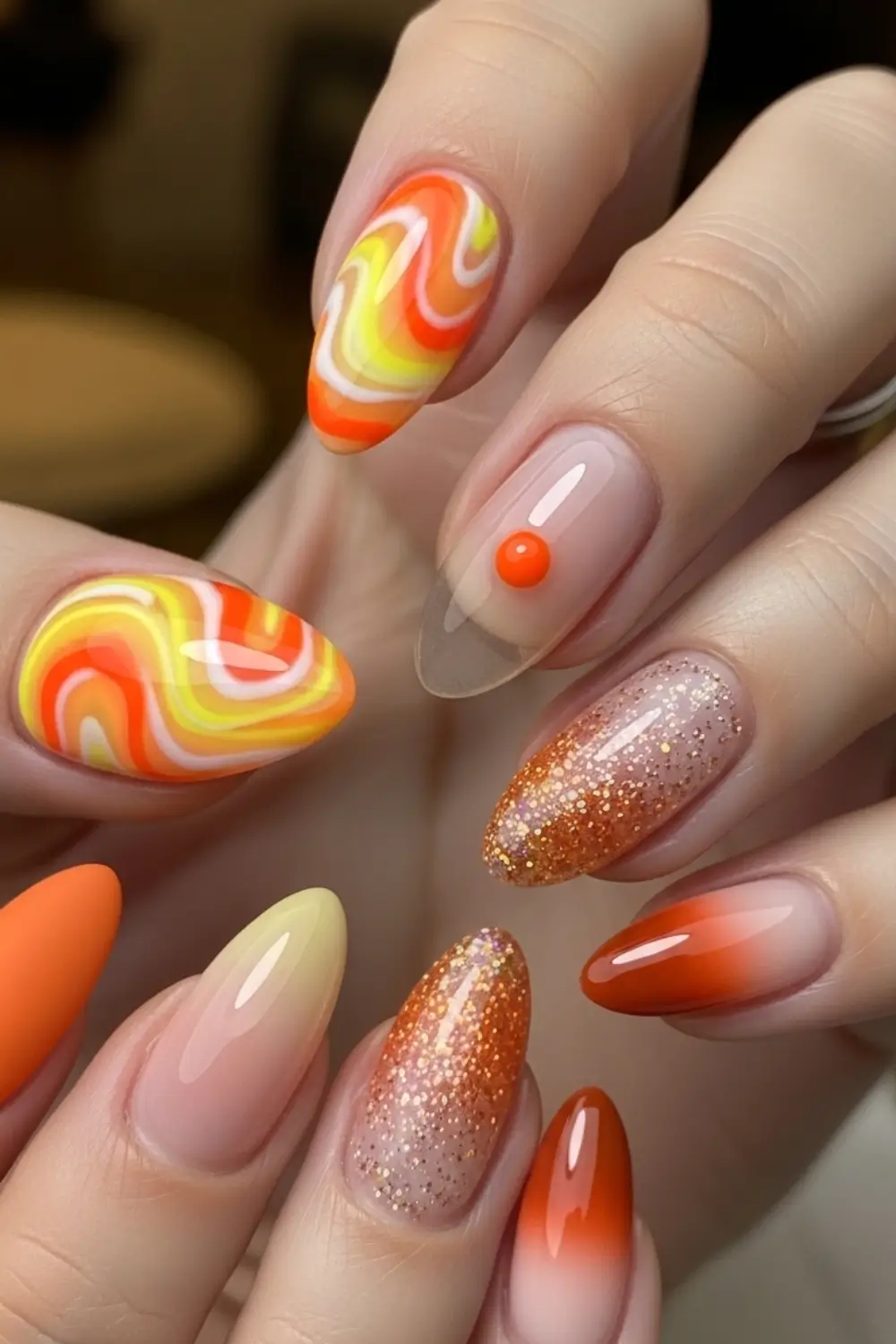Mixed Orange Nail Art