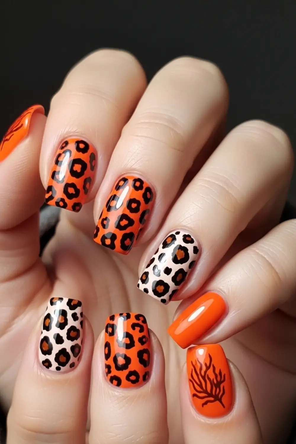 Orange Animal Print Nail