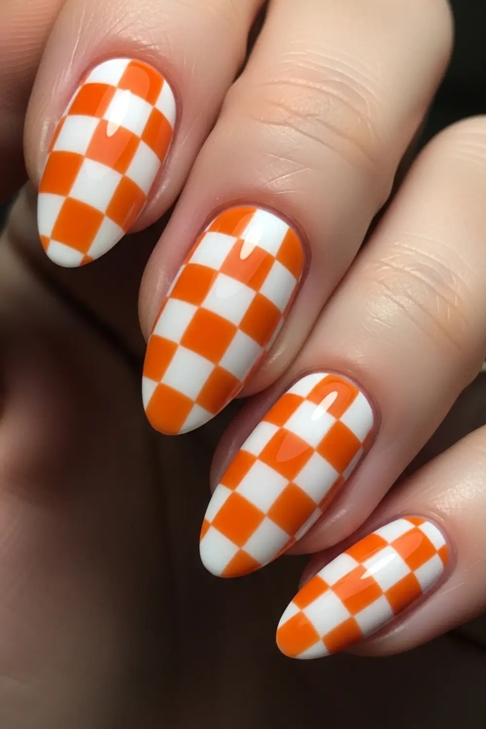 Orange Checkerboard Nail