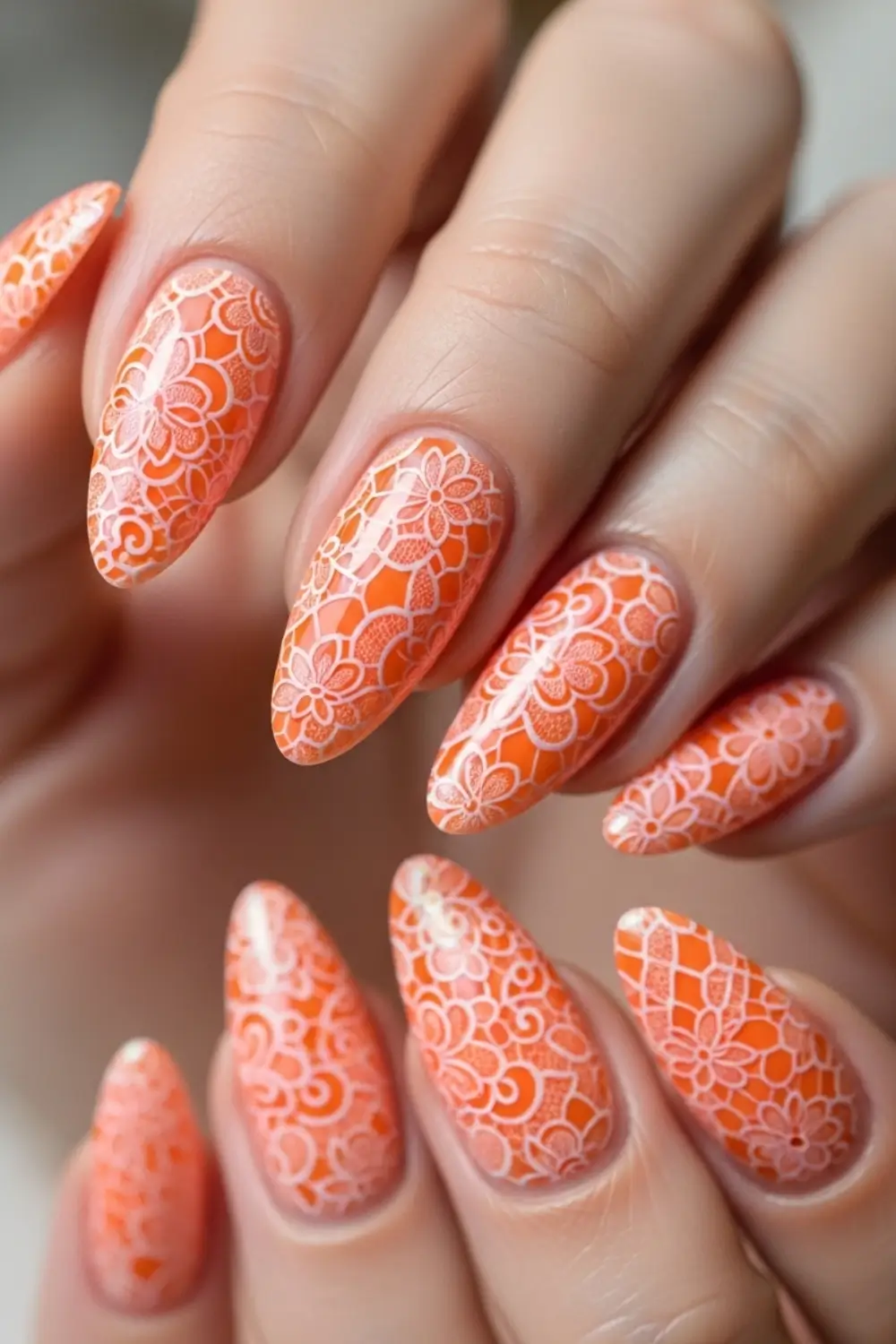 Orange Lace Pattern Nail