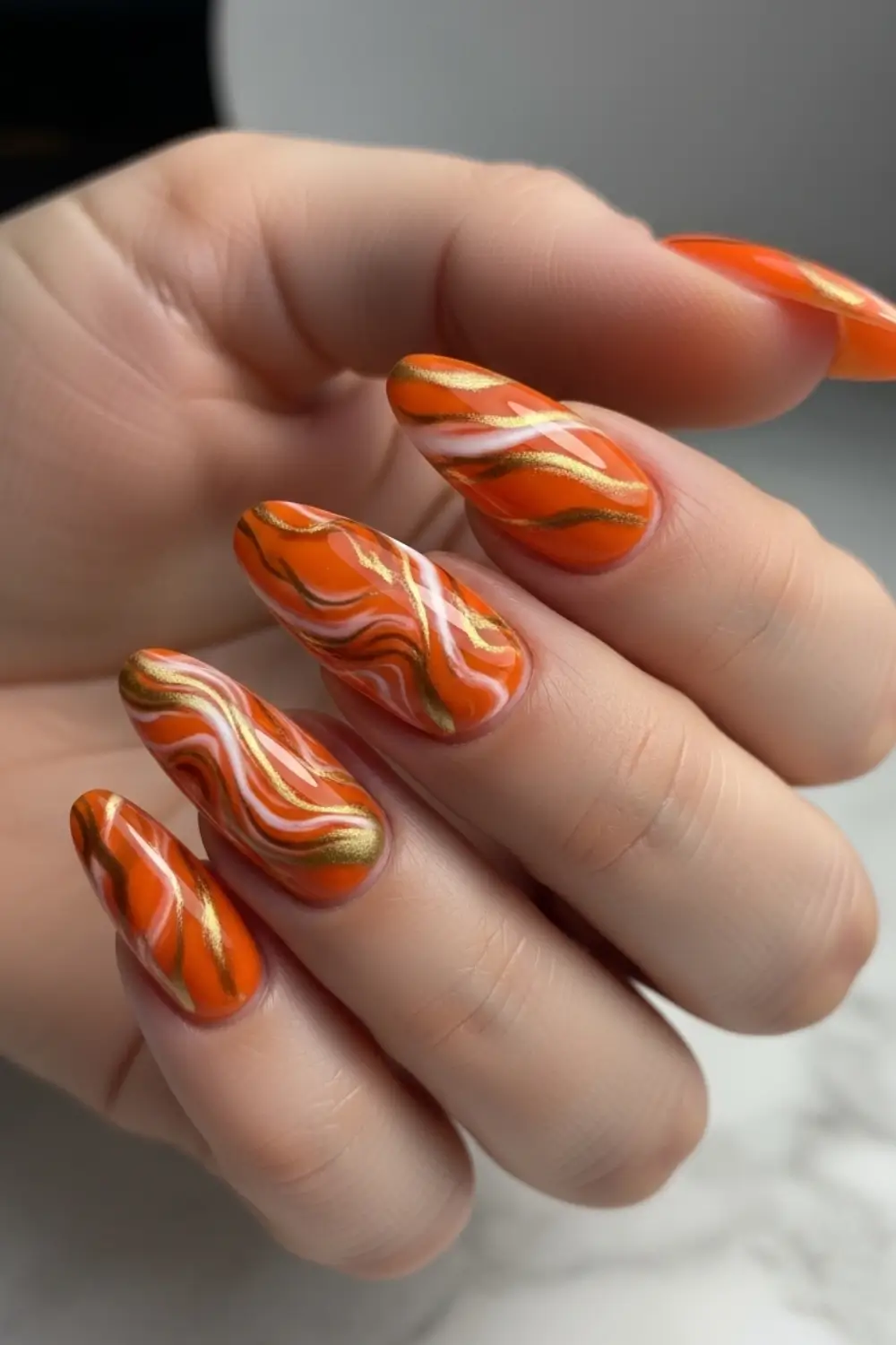 Orange Marble Nail