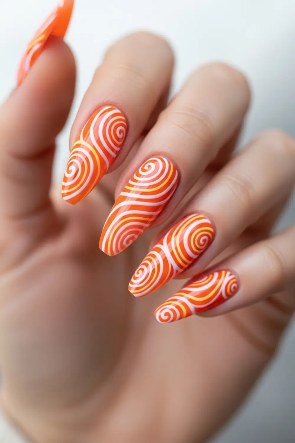 Orange and White Swirl Nail