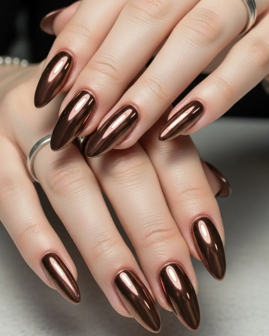 Brown Chrome Ombre Nails
