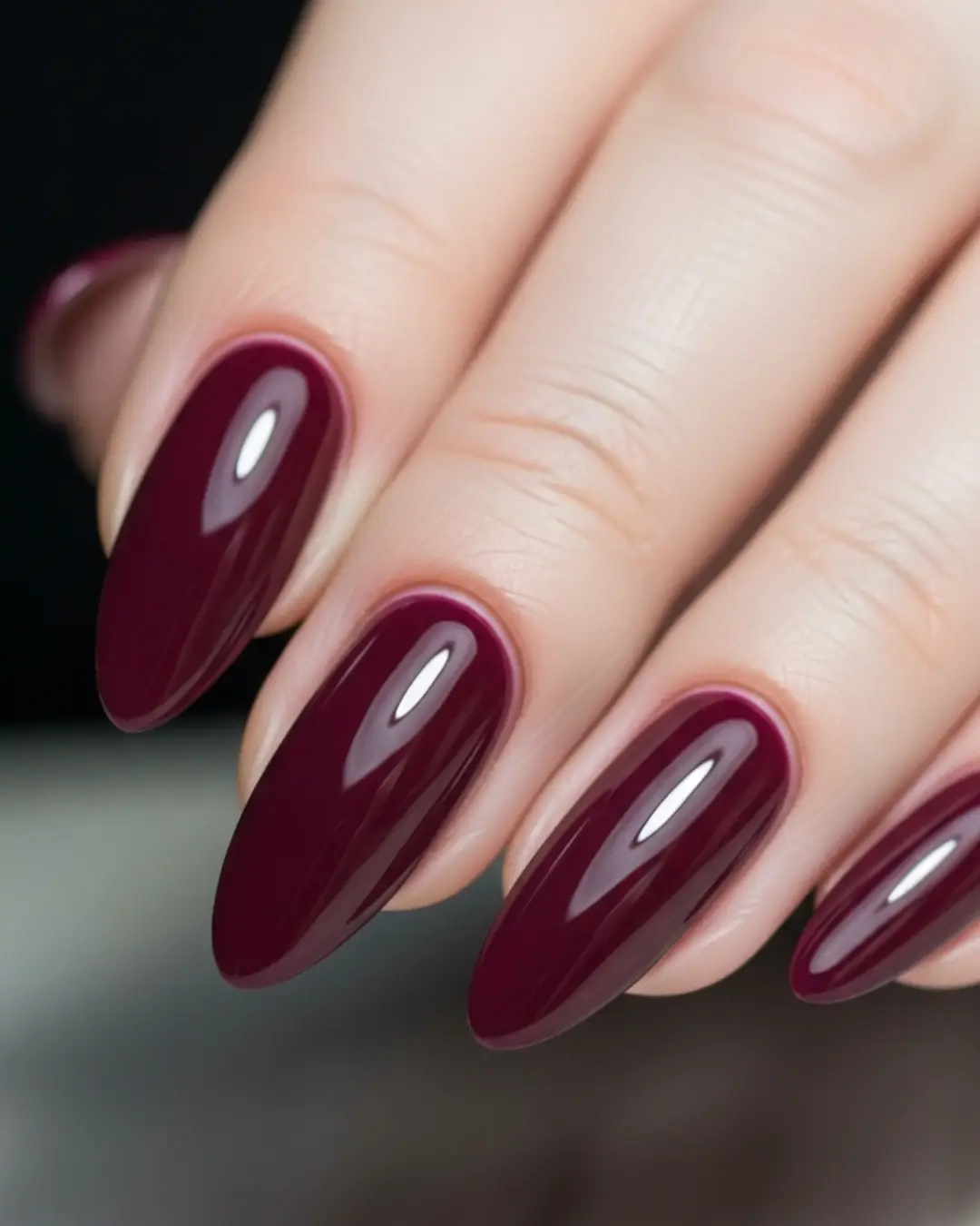Burgundy Long Almond Nails