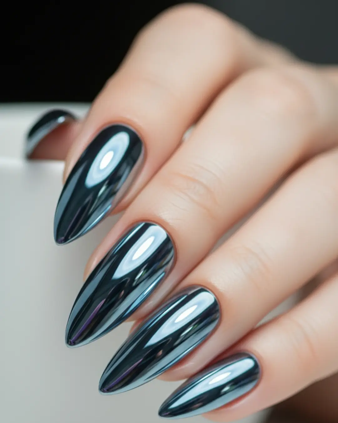Chrome Long Almond Nails