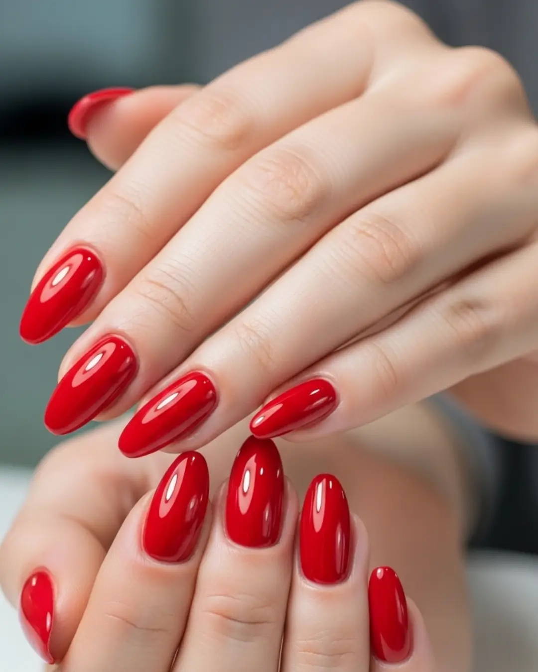 Classic Red Long Almond Nails