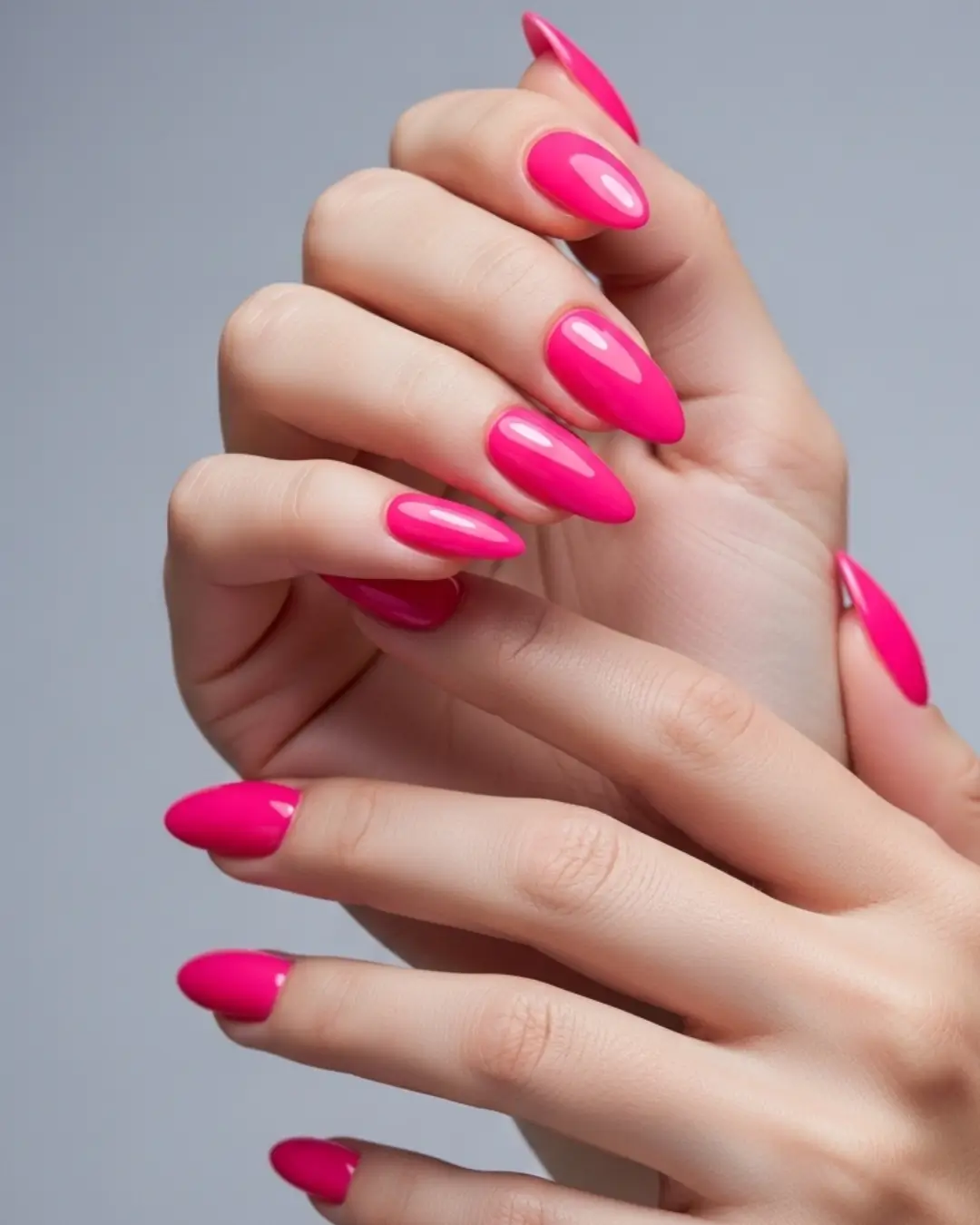 Hot Pink Almond Nails