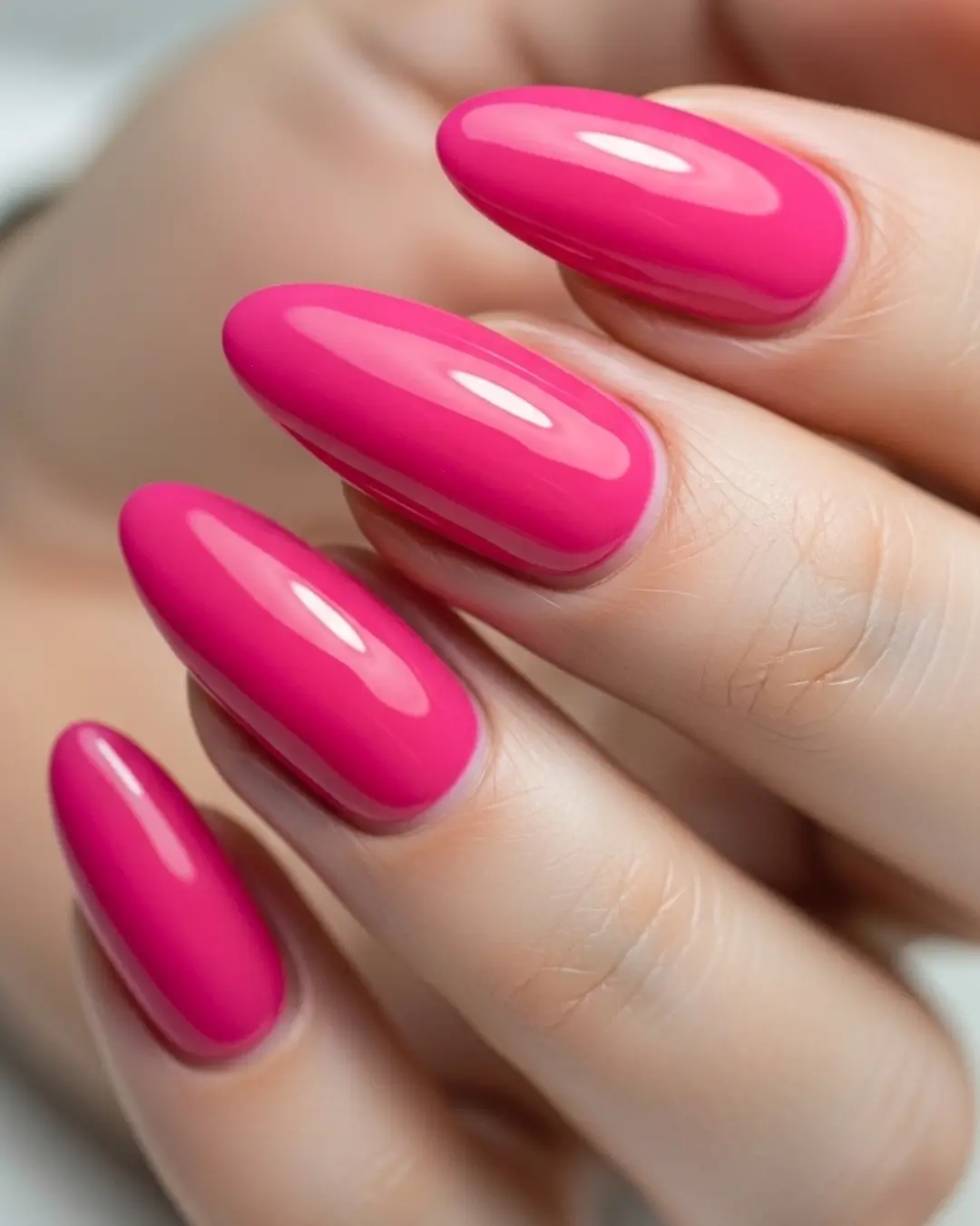 Hot Pink Long Almond Nails