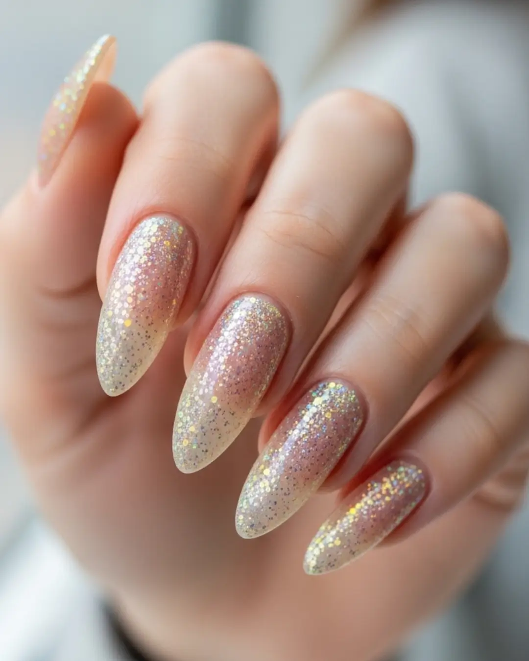 Long Almond Nails with Glitter