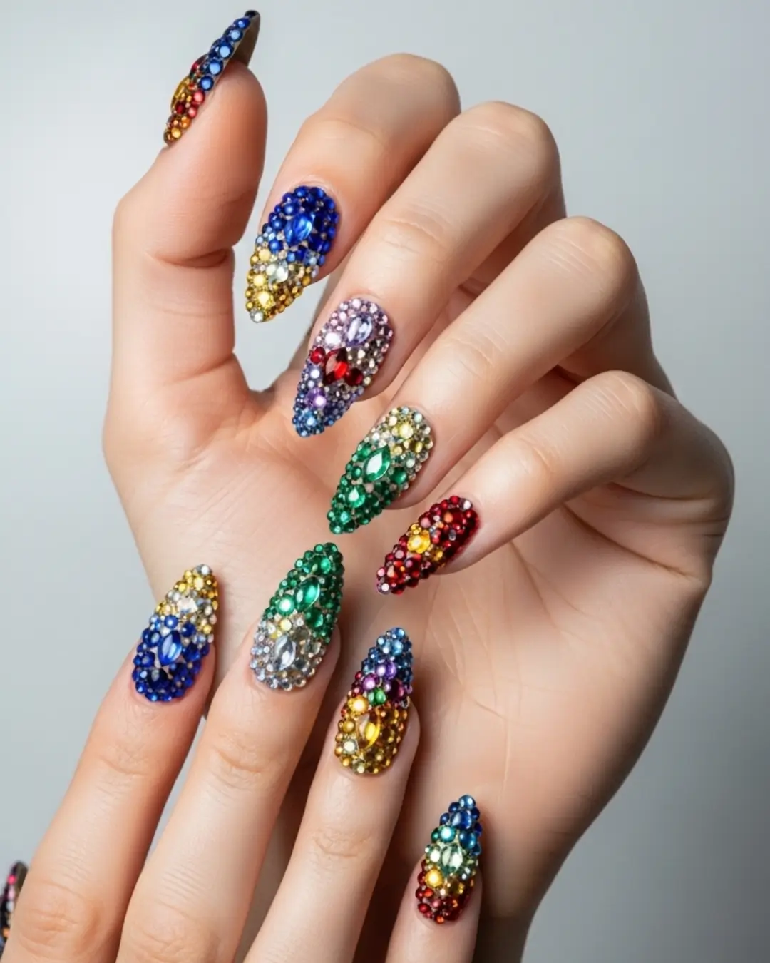 Multicolor Gem Nails