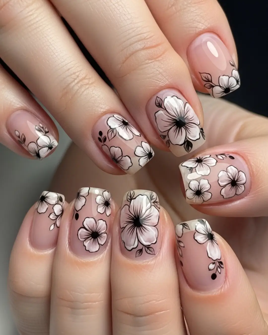 Negative Space Floral Nails