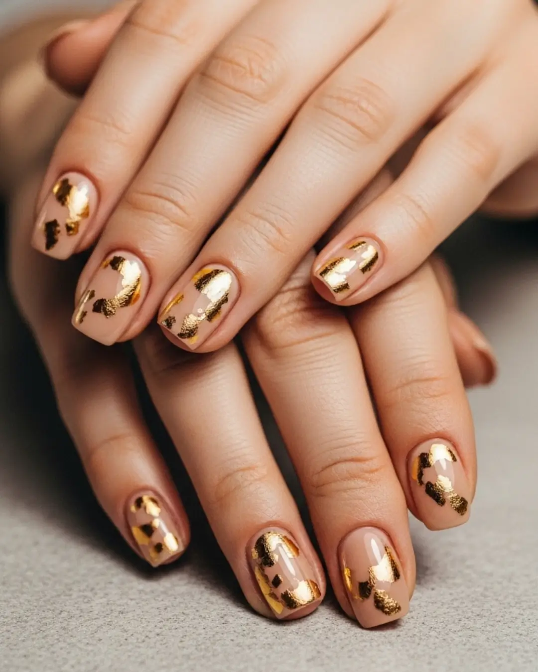 Nude Nails with Gold Foil