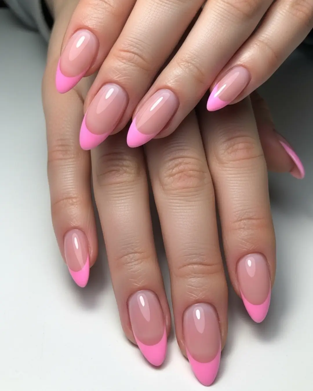 Pink French Tip Almond Nails