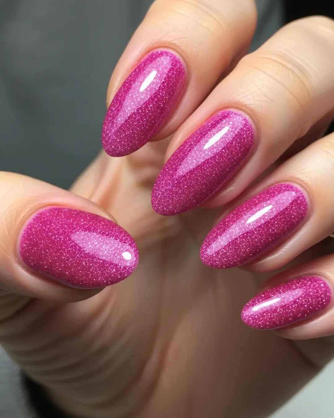 Pink Glitter Almond Nails