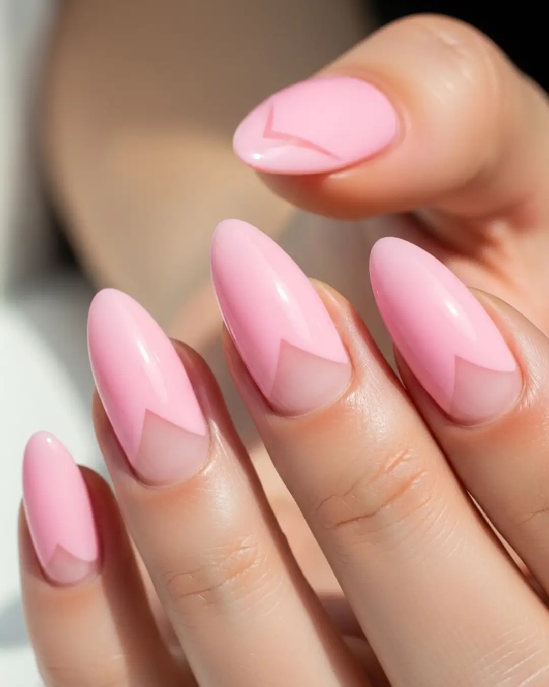 Pink Negative Space Almond Nails
