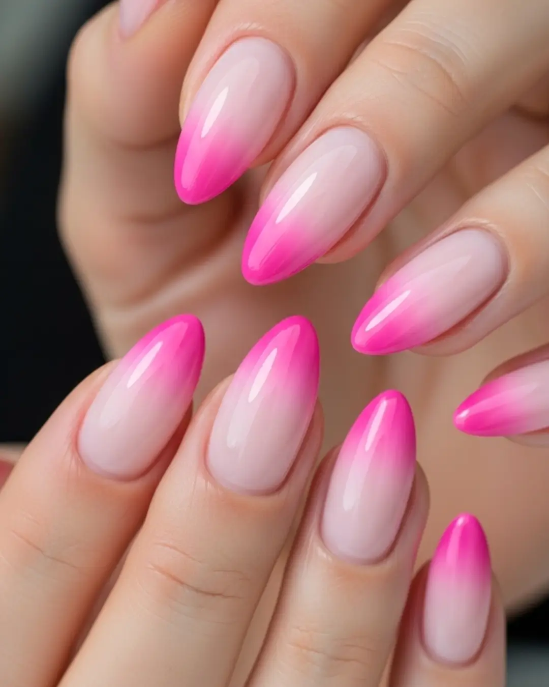 Pink Ombre Almond Nails