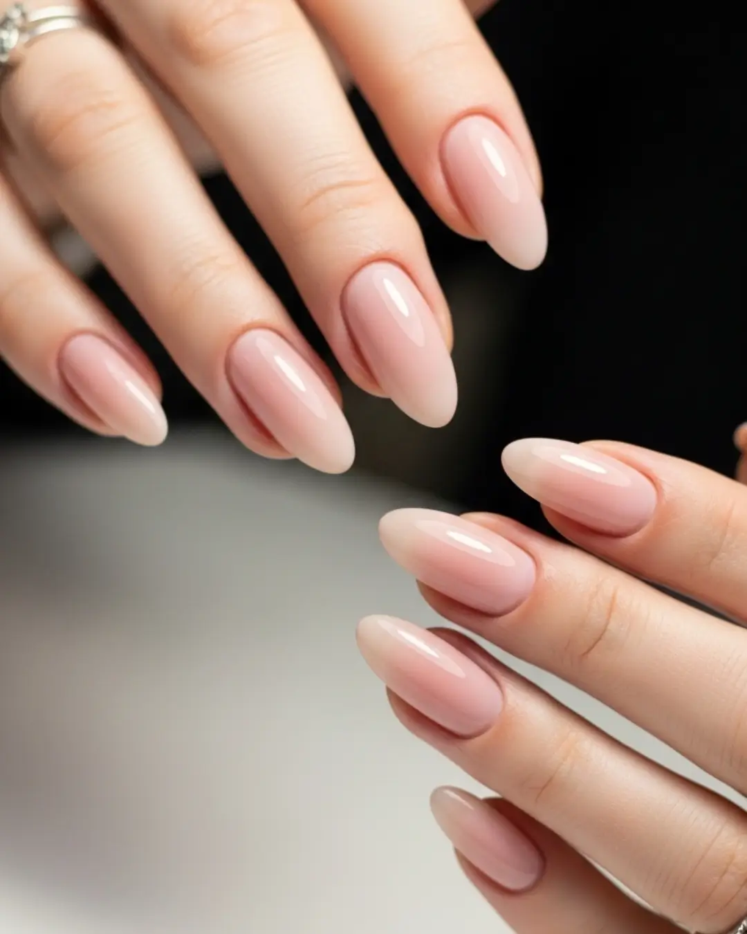 Sheer Nude Pink Almond Nails