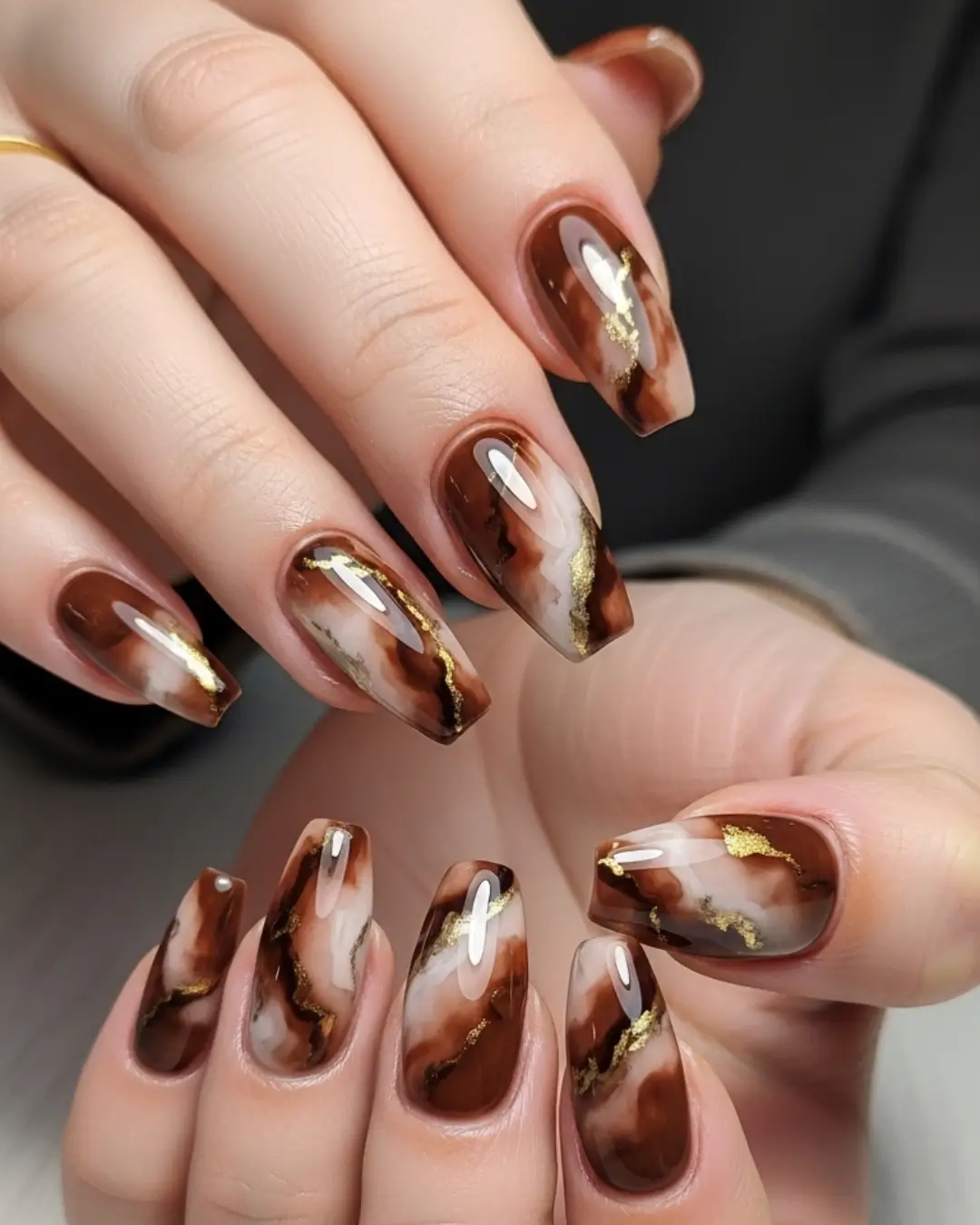 Warm Brown Marble Nails