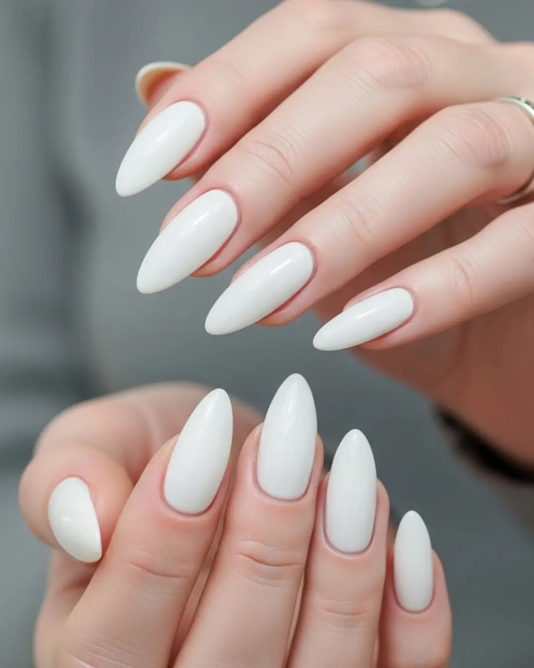 White Long Almond Nails