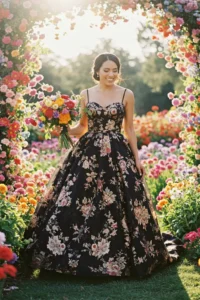 Black Floral Wedding Dress