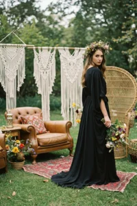 Black Kimono Sleeve Wedding Dress