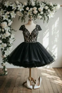 Black Tea-Length Wedding Dress