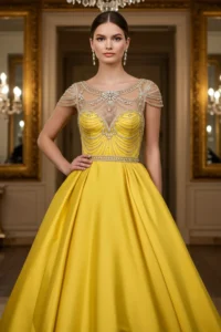 Bold Yellow Wedding Dress with Beaded Accents
