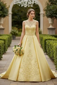 Butter Yellow Wedding Dress with Detailed Bodice