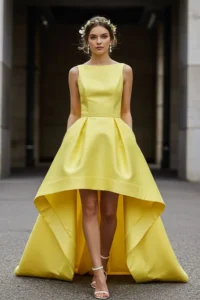 Lemon Yellow Wedding Dress with Asymmetrical Hemline