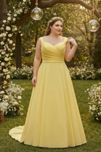 Plus Size Yellow Wedding Dress with A-Line Shape
