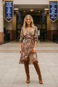 Wrap Dress with Knee-High Boots