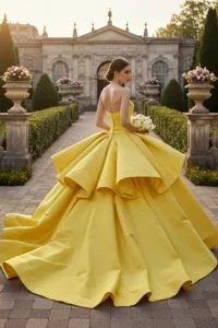 Yellow Wedding Dress with Off-Shoulder Sleeves