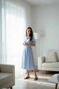 Blue Striped Midi Dress