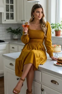 Mustard Yellow Long Sleeve Dress for a Bright, Chic Vibe
