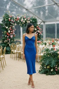 Royal Blue Satin Slip Dress for Elegant Wedding Chic