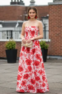 Strapless Floral Maxi Dress for a Light, Breezy Wedding Look