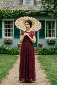 Stunning Burgundy Lace Maxi Dress for a Chic Wedding Vibe