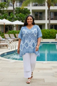 Breezy Blue Tunic & White Pants