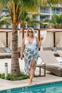 Glamorous White Swimsuit & Printed Sarong