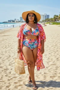Tropical Print Bikini with Matching Kimono