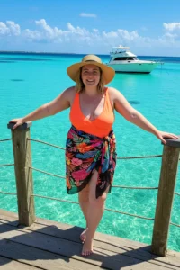 Vibrant One-Piece with a Tropical Sarong