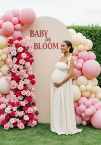 Baby in Bloom Maternity Shoot with Balloons and Roses