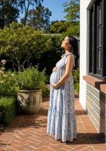 Blue Floral Maternity Photoshoot in the Garden