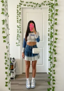 Casual Cutie Vibes with Denim Skirt & Cropped Tee