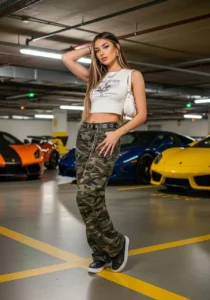 Chic Camouflage Cargo Pants & Cropped Top Combo