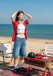 Chill Swagy Day Vibes with a Red Shirt & Denim Shorts